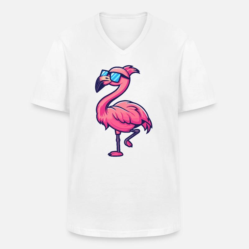 Flamingo Cool Comic - Männer-T-Shirt mit V-Ausschnitt - Weiß