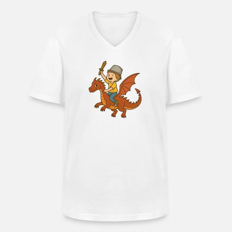 Junge Drachenritter mit Schwert - Männer-T-Shirt mit V-Ausschnitt - Weiß