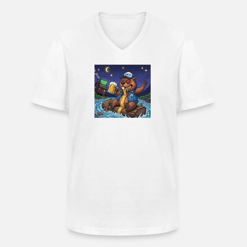 Biber Nachtbier Abenteuer - Männer-T-Shirt mit V-Ausschnitt - Weiß