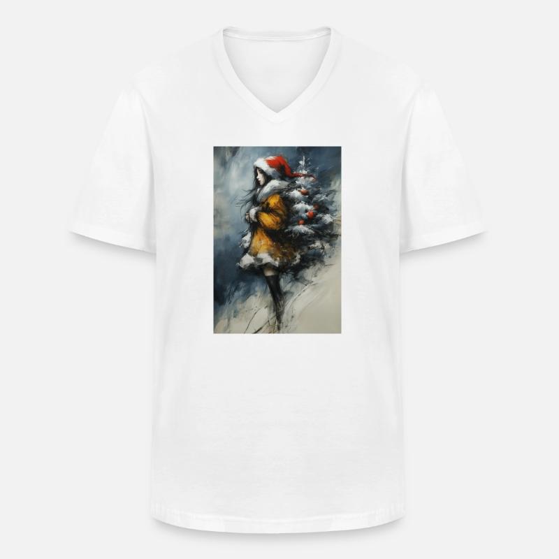 Märchenwinter: Mädchen und Baum - Männer-T-Shirt mit V-Ausschnitt - Weiß