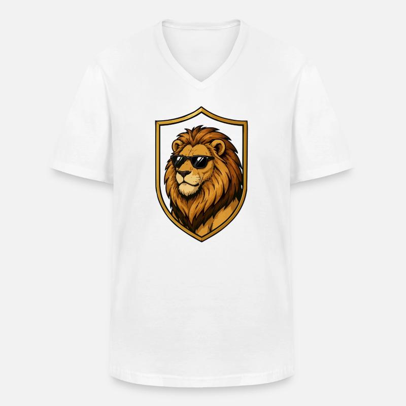 Löwe mit Sonnenbrille im Schild - Männer-T-Shirt mit V-Ausschnitt - Weiß