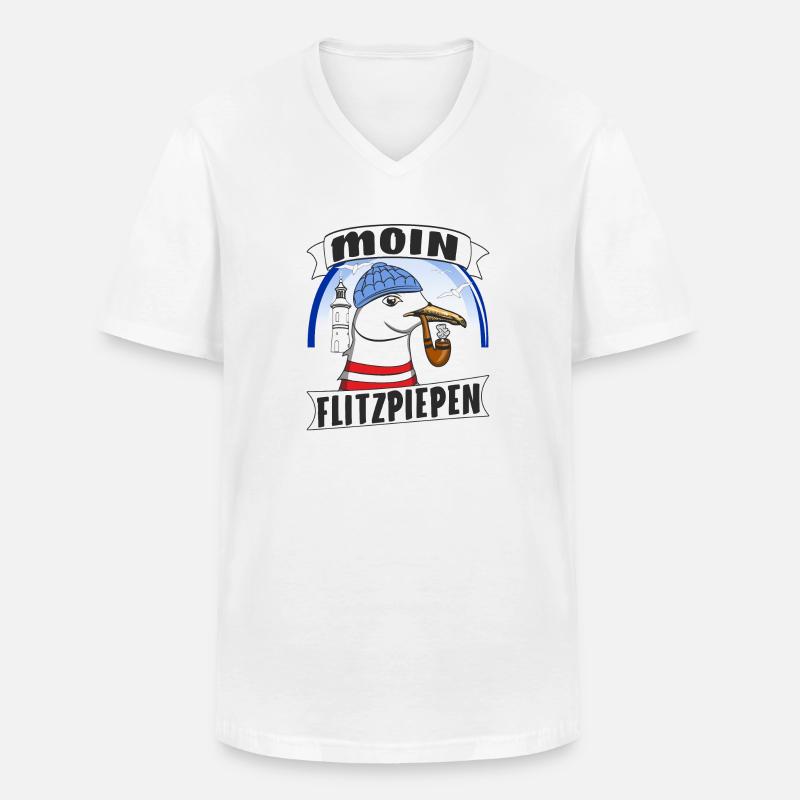 MÖWE MOIN FLITZPIEPEN - Männer-T-Shirt mit V-Ausschnitt - Weiß