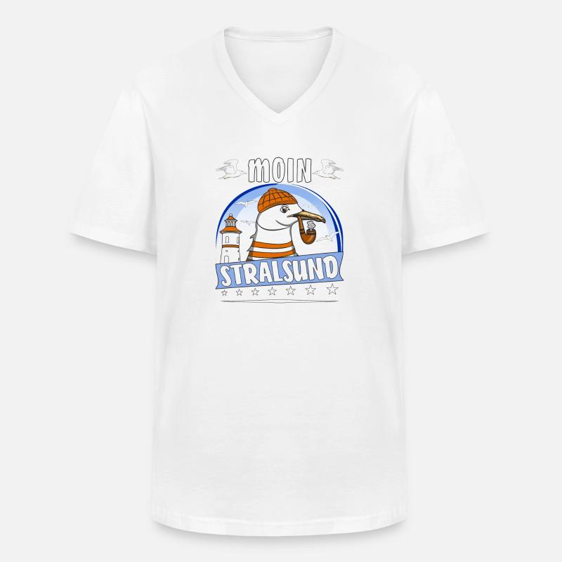 MÖWE MOIN STRALSUND - Männer-T-Shirt mit V-Ausschnitt - Weiß