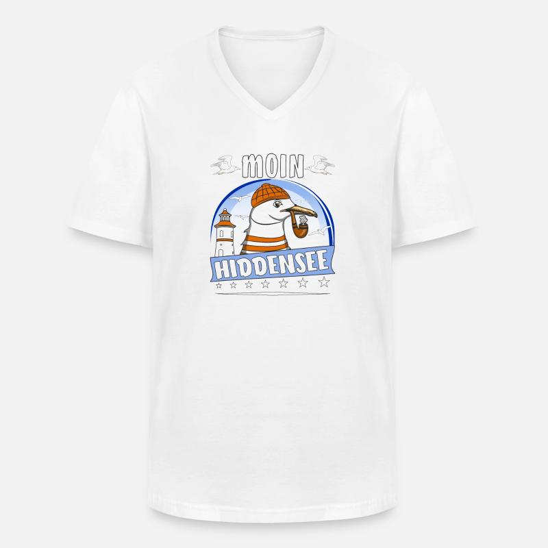 MÖWE MOIN HIDDENSEE - Männer-T-Shirt mit V-Ausschnitt - Weiß