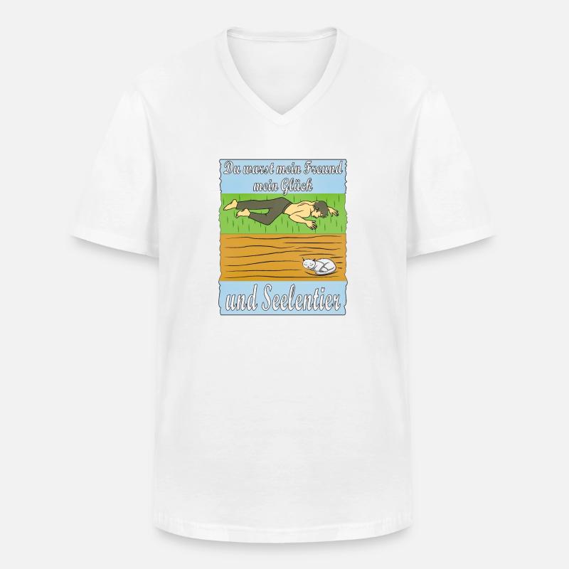 MENSCH TRAURIG KATZE - Männer-T-Shirt mit V-Ausschnitt - Weiß