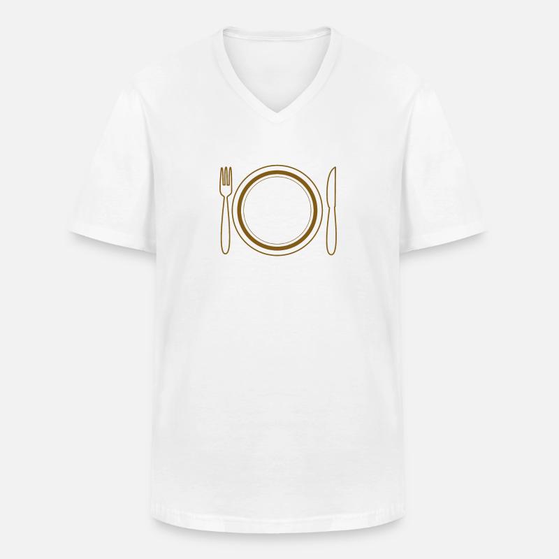 TELLER BESTECK - Männer-T-Shirt mit V-Ausschnitt - Weiß