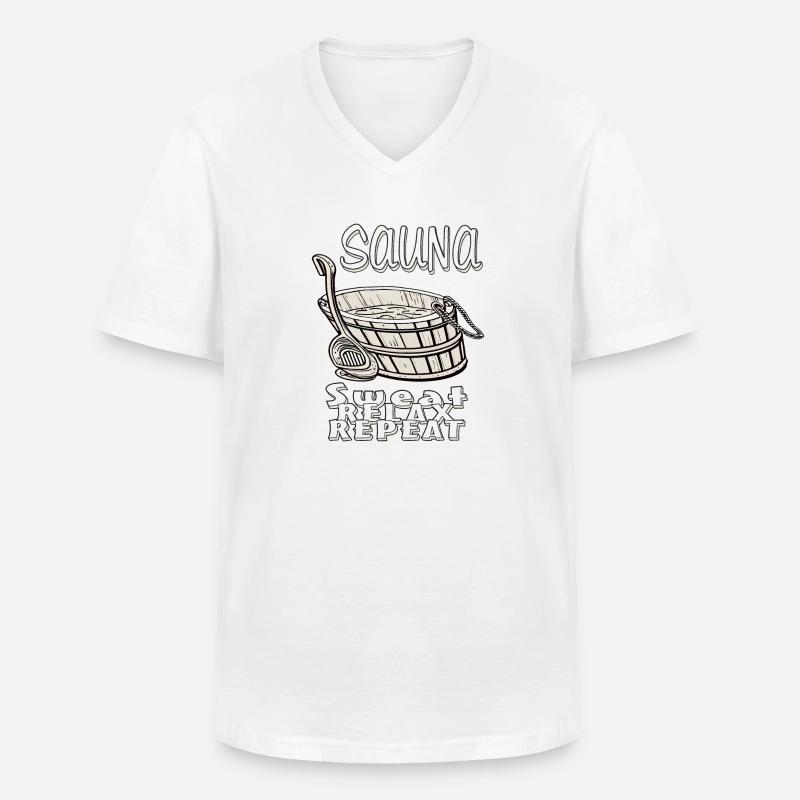 SAUNA SWEAT RELAX REPEAT - Männer-T-Shirt mit V-Ausschnitt - Weiß