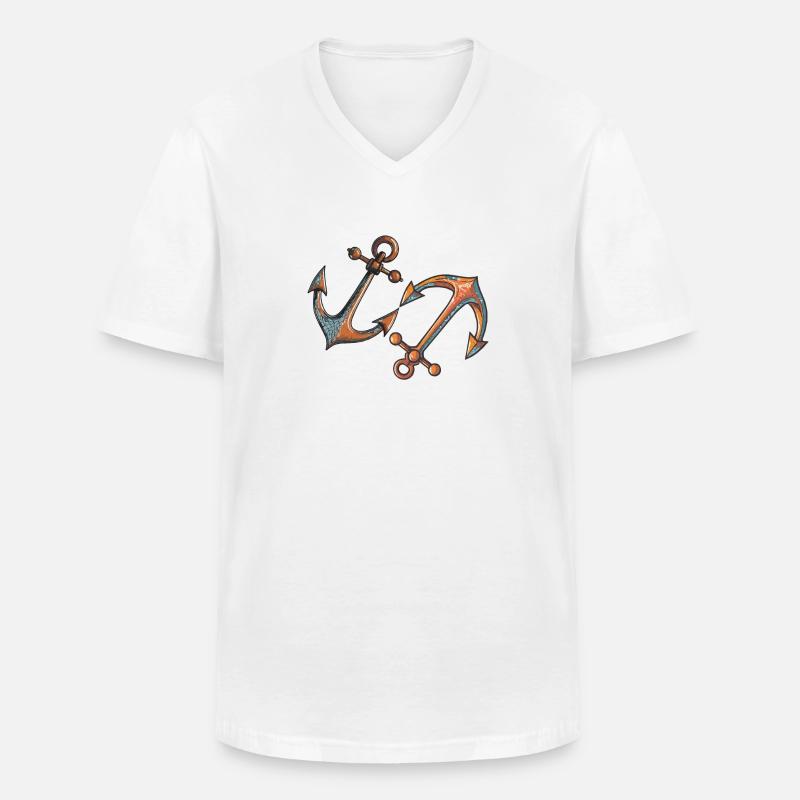 SCHIFFANKER - Männer-T-Shirt mit V-Ausschnitt - Weiß