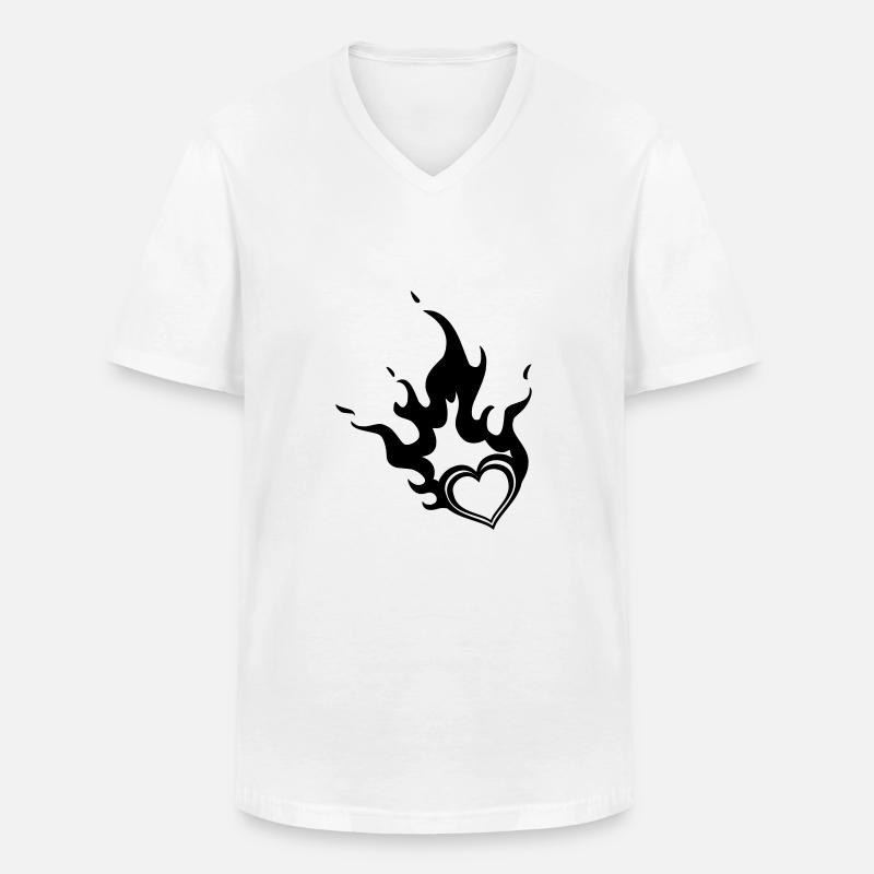brennendes Herz - Männer-T-Shirt mit V-Ausschnitt - Weiß