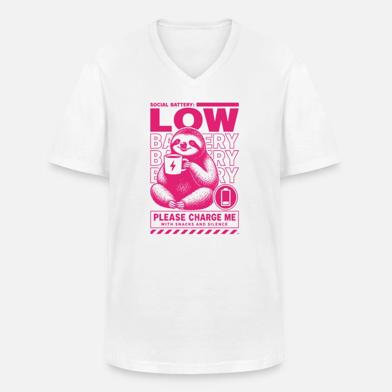 Low Battery Sloth Funny Design - Männer-T-Shirt mit V-Ausschnitt - Weiß