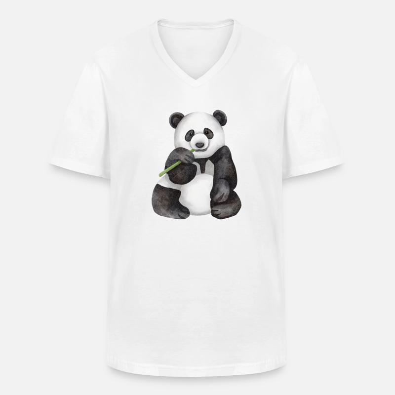 Panda - Maglietta da uomo classica con scollo a V - bianco