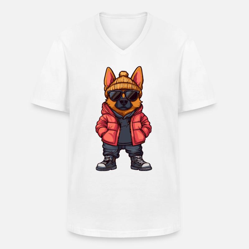Schäferhund Cool Comic - Männer-T-Shirt mit V-Ausschnitt - Weiß