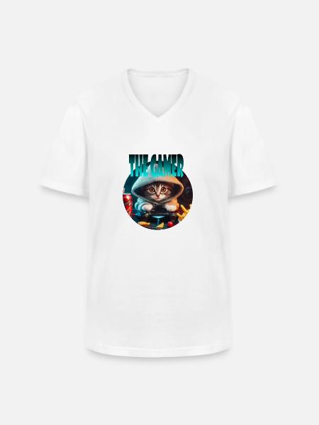Gamer Cat - Men's V-Neck T-Shirt - white