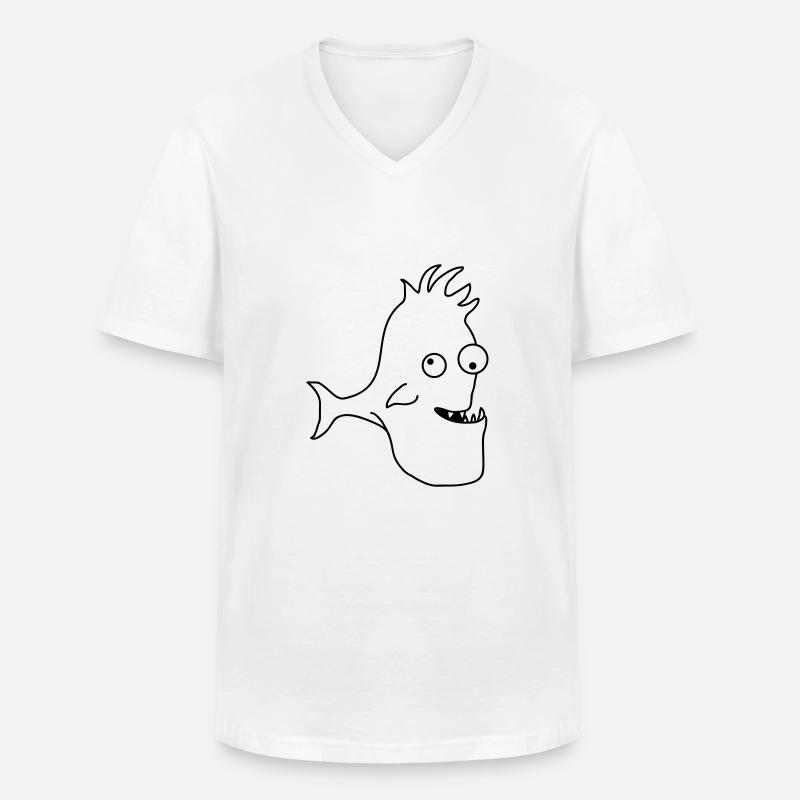 Stupid Crazy Comic Fish - Männer-T-Shirt mit V-Ausschnitt - Weiß