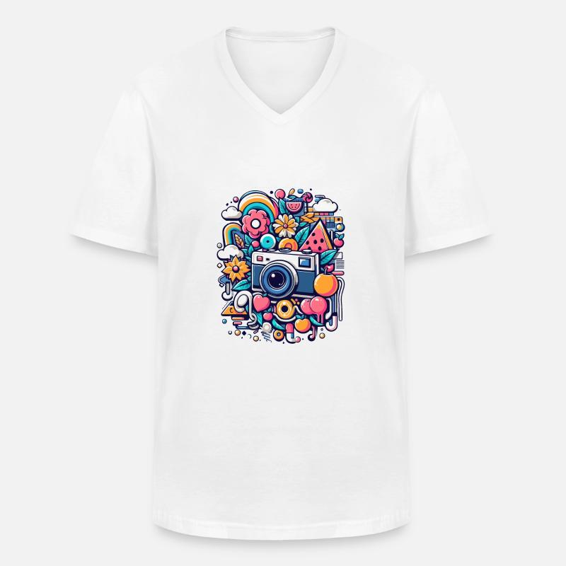 Bunte Collage mit Kamera - Männer-T-Shirt mit V-Ausschnitt - Weiß