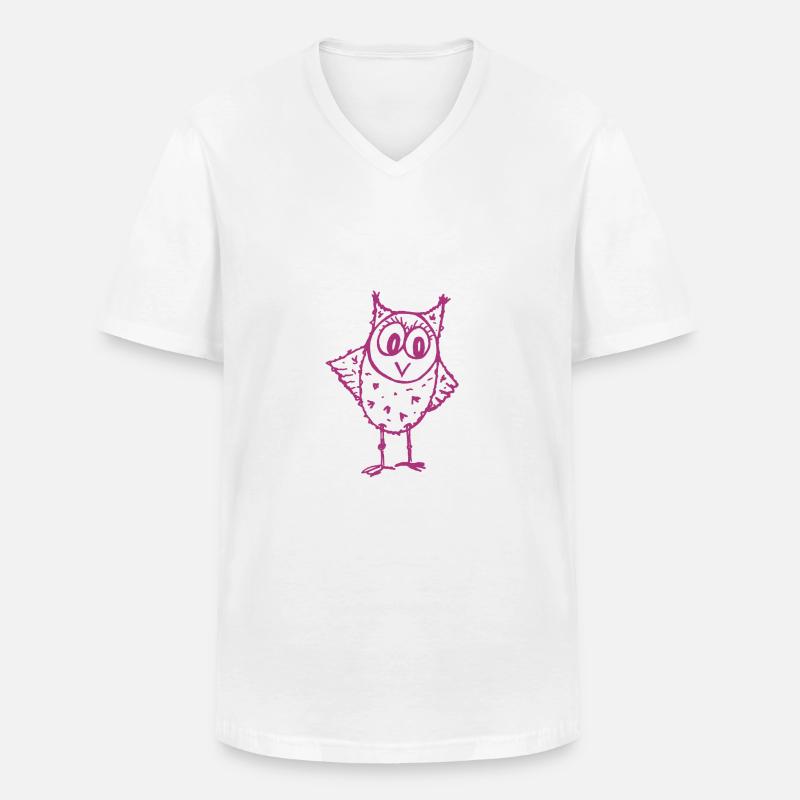 Owl Trudi magenta - Maglietta da uomo classica con scollo a V - bianco
