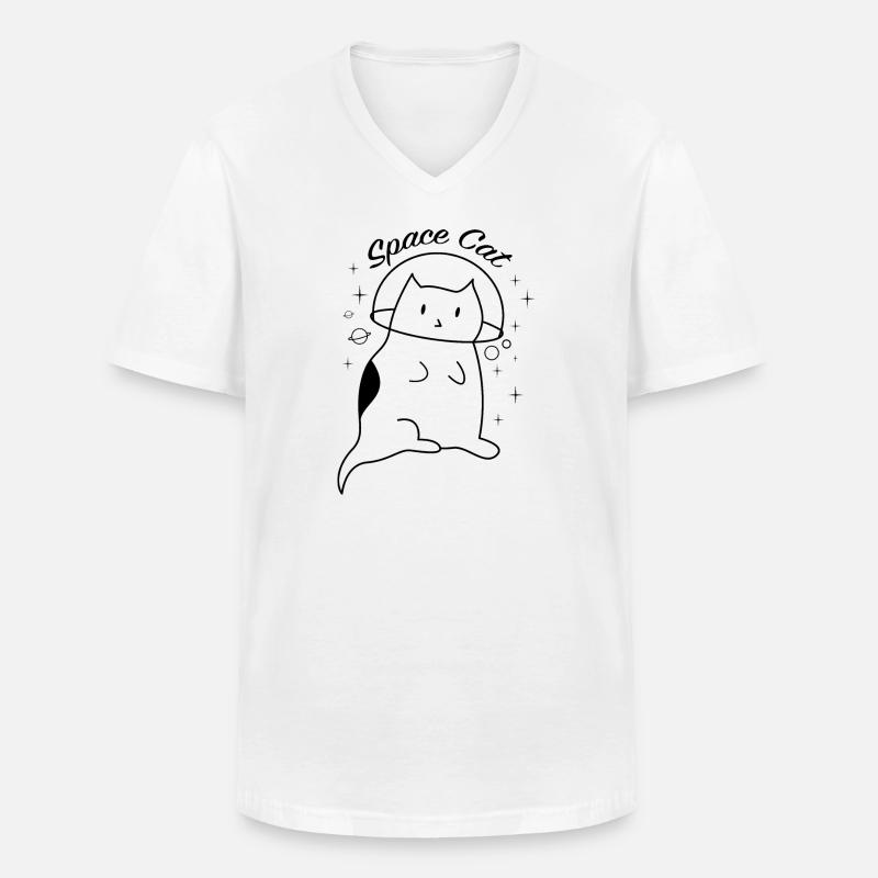 Space Chat Planètes spatiales - T-shirt col V Homme - blanc