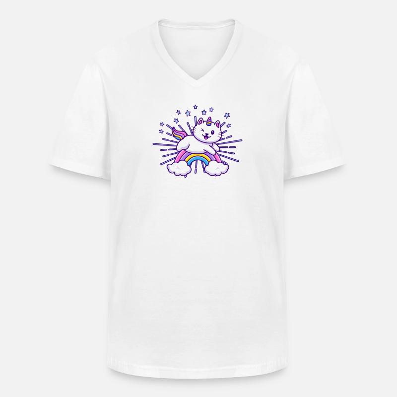 Katzen Einhorn - Männer-T-Shirt mit V-Ausschnitt - Weiß