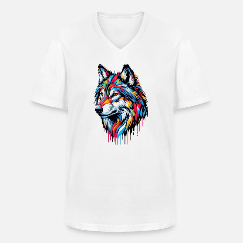 Wolf - Männer-T-Shirt mit V-Ausschnitt - Weiß