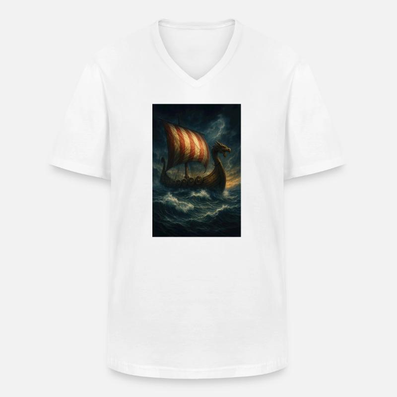 Wikinger-Schiff im Sturm - Männer-T-Shirt mit V-Ausschnitt - Weiß