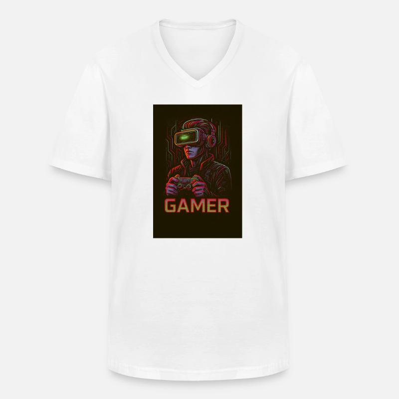Neon Gamer Virtual Reality Bild - Männer-T-Shirt mit V-Ausschnitt - Weiß
