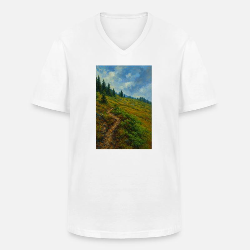 Landschaftliche Bergwanderung in Ölgemälde-Optik - Männer-T-Shirt mit V-Ausschnitt - Weiß