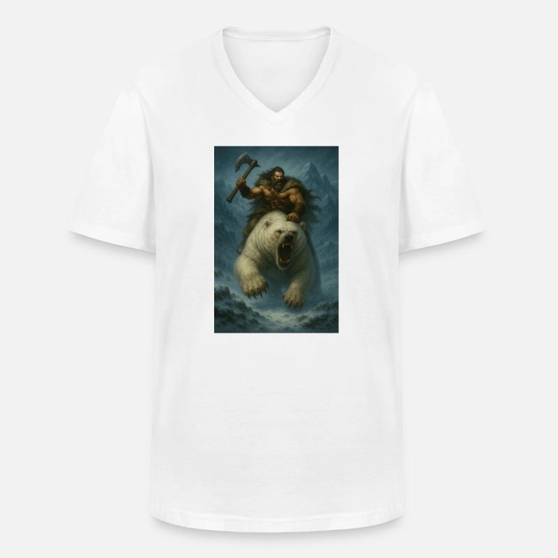 Wikingerkrieger auf Eisbär – Fa-Illustration - Männer-T-Shirt mit V-Ausschnitt - Weiß