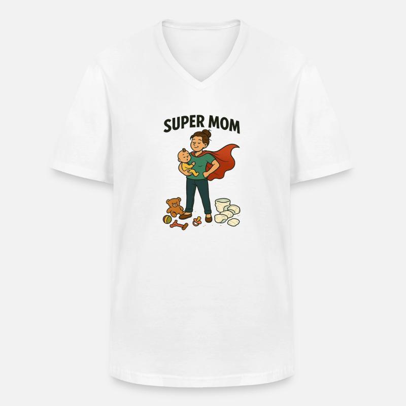 Super Mama Held mit Kind Cape - Männer-T-Shirt mit V-Ausschnitt - Weiß