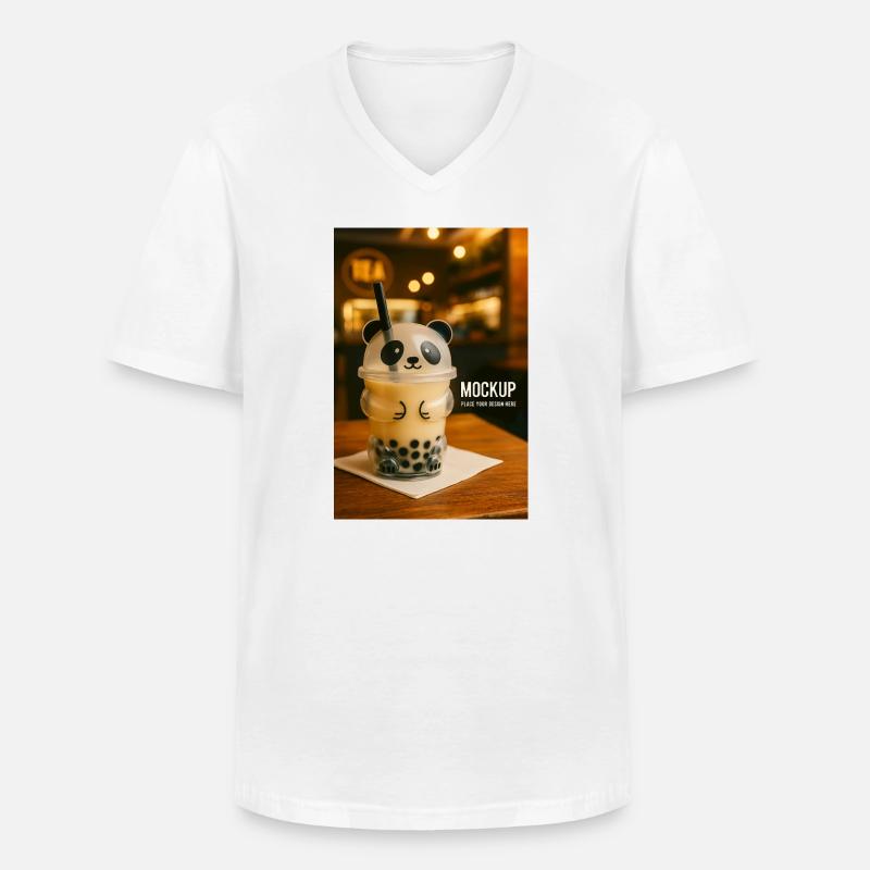 Panda Bubble Tea Cup Illustration - Männer-T-Shirt mit V-Ausschnitt - Weiß