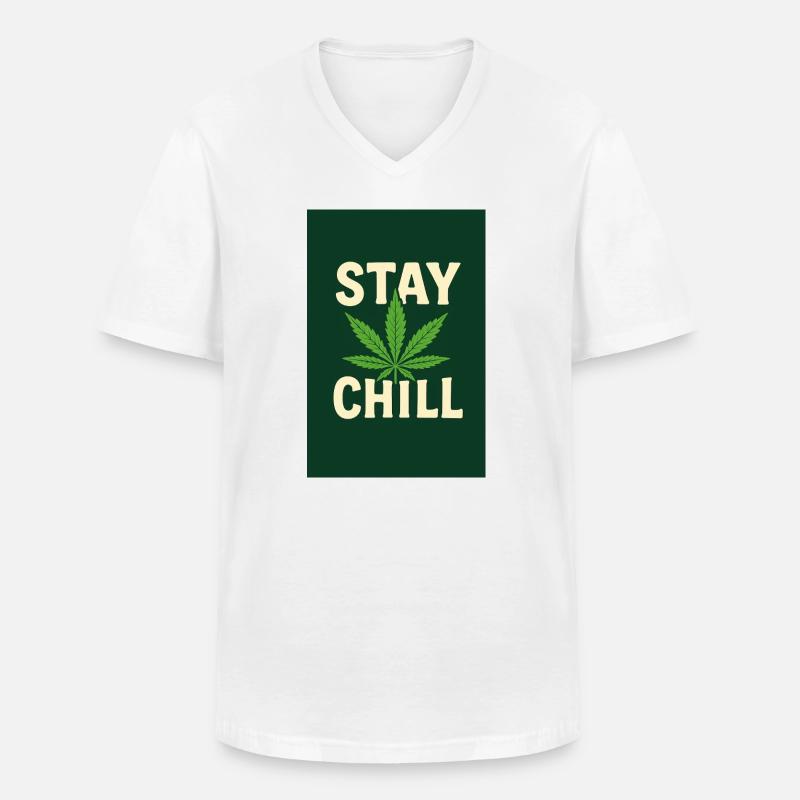 Stay Chill Feuille de Cannabis - T-shirt col V Homme - blanc