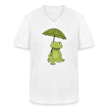 Grön groda under paraply - T-shirt med V-ringning herr - vit - Fram - AI Model Male 185 light (185cm)