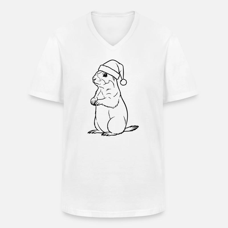 Weihnachts-Erdmännchen mit Mütze – Süßes Design - Männer-T-Shirt mit V-Ausschnitt - Weiß