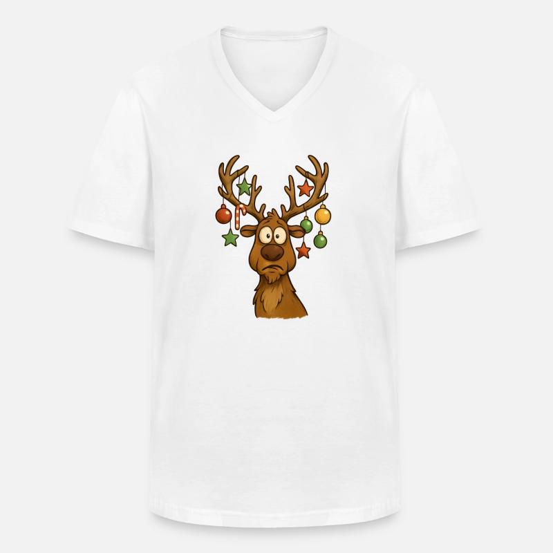 Fröhlicher Elch mit Baumschmuck - Männer-T-Shirt mit V-Ausschnitt - Weiß