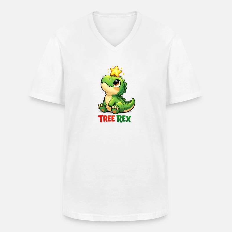 Tree Rex Dino T Rex - Männer-T-Shirt mit V-Ausschnitt - Weiß