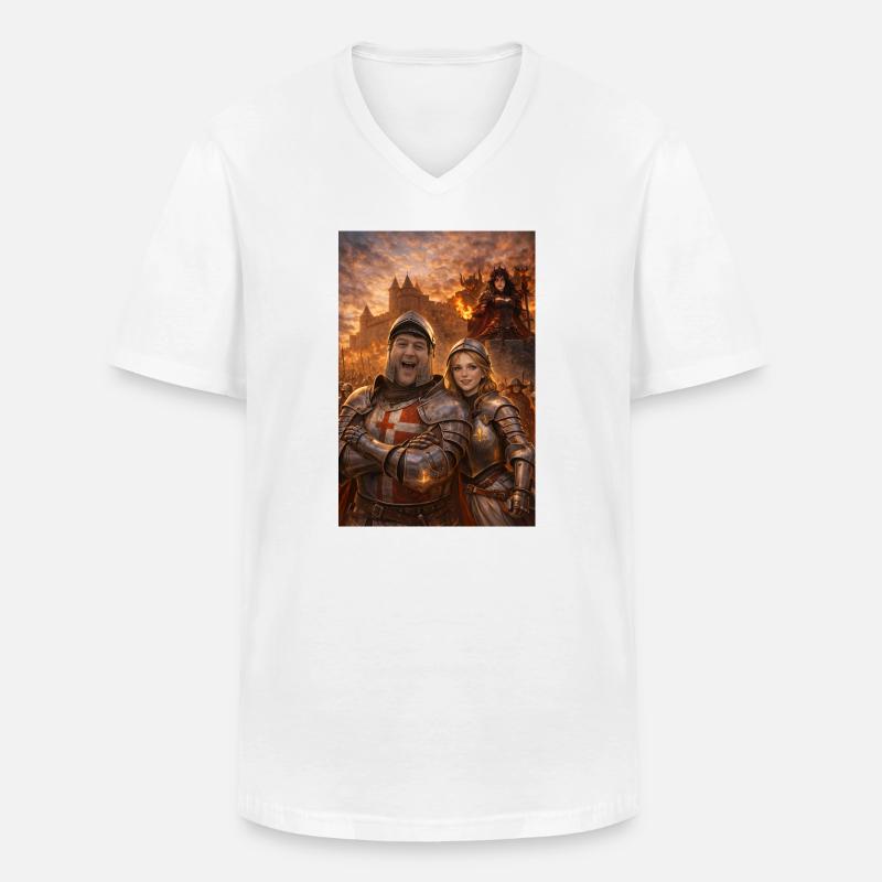 Ritterpaar und Feuergestalt - Männer-T-Shirt mit V-Ausschnitt - Weiß