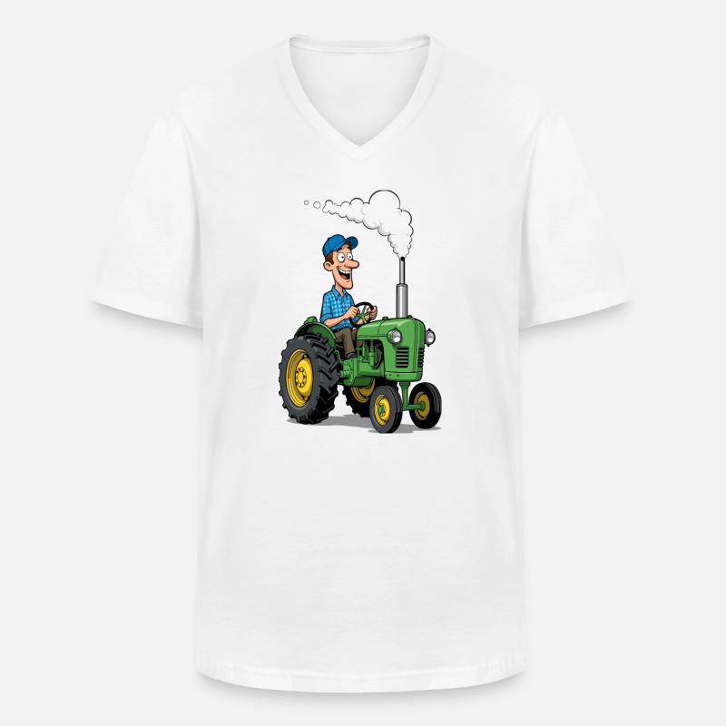 Bunter Bauern-Cartoon-Traktor - Männer-T-Shirt mit V-Ausschnitt - Weiß