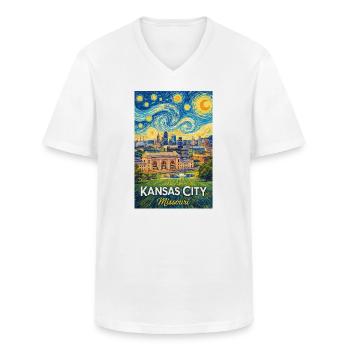 Kansas City, Missouri - T-shirt col V Homme - blanc - Devant - AI Model Male 185 light (185cm)