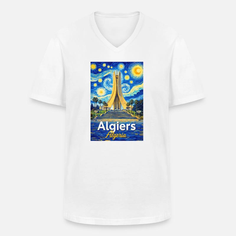 Algiers Monument Starry Night Stil - Männer-T-Shirt mit V-Ausschnitt - Weiß