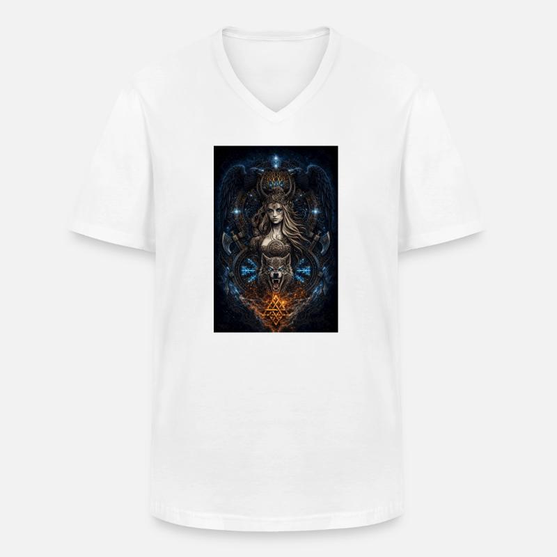 Wikinger Freya Hugin & Munin Wolf Runen - Männer-T-Shirt mit V-Ausschnitt - Weiß
