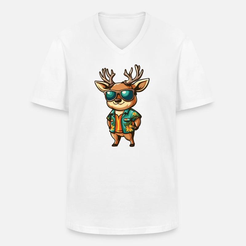 Hirsch Comic Urlaub - Männer-T-Shirt mit V-Ausschnitt - Weiß