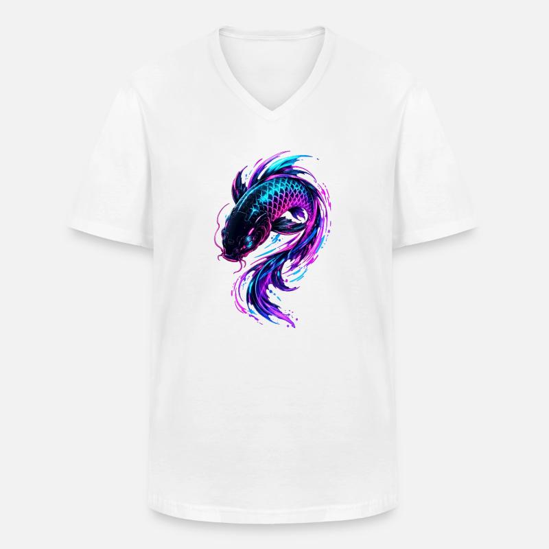Neon Koi Flow - Männer-T-Shirt mit V-Ausschnitt - Weiß