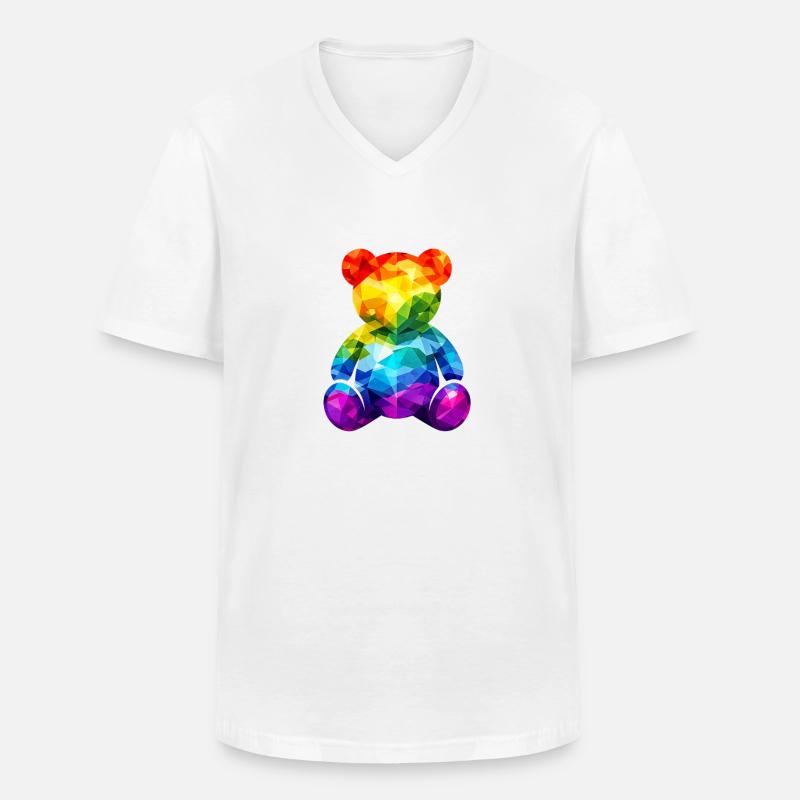 Rainbow teddy bear in geometric pattern - Men's V-Neck T-Shirt - white