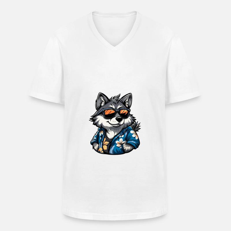 Wolf Comic Urlaub - Männer-T-Shirt mit V-Ausschnitt - Weiß