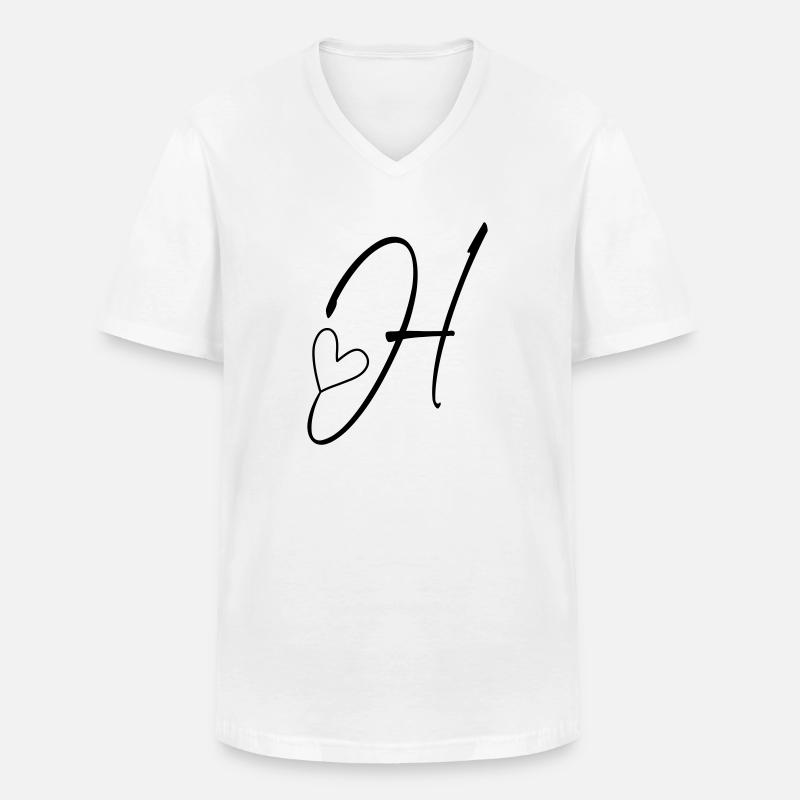 Buchstabe H Buchstabe-H Kalligrafie - Männer-T-Shirt mit V-Ausschnitt - Weiß