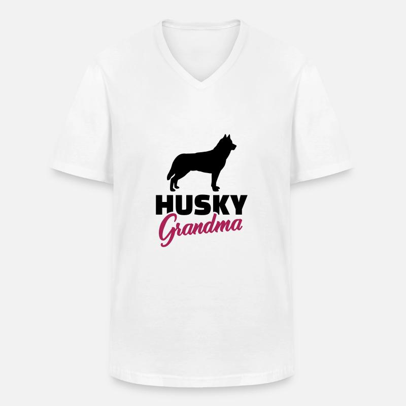 Husky - Männer-T-Shirt mit V-Ausschnitt - Weiß