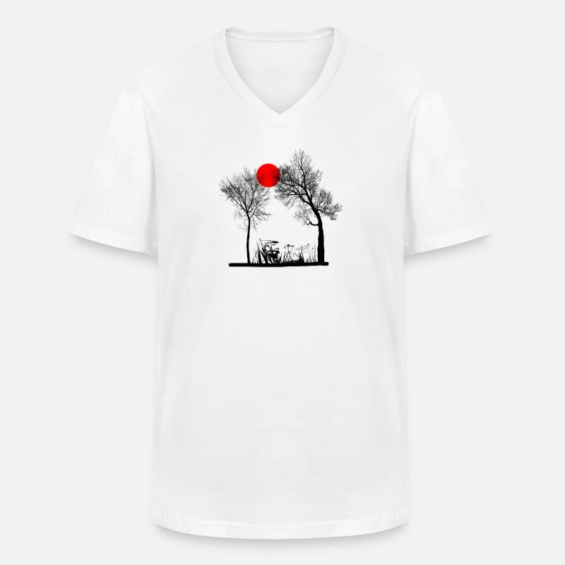 Rote Sonne mit Bäumen - Männer-T-Shirt mit V-Ausschnitt - Weiß