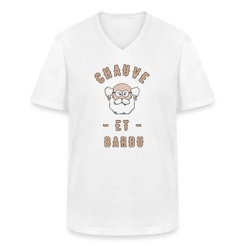 Chauve et barbu - T-shirt col V Homme - blanc - Devant - AI Model Male 185 light (185cm)