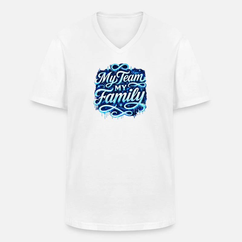 My Team My Family Neon Script - Men's V-Neck T-Shirt - white