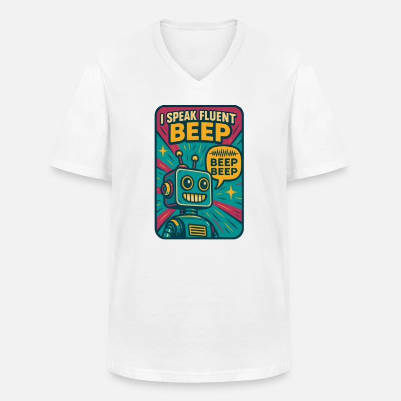Fließend Beep | Roboter Sci-Fi Nerd - Männer-T-Shirt mit V-Ausschnitt - Weiß