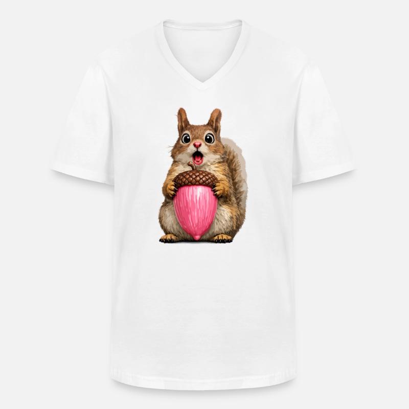 Eichhörnchen mit rosa Eichel - Männer-T-Shirt mit V-Ausschnitt - Weiß